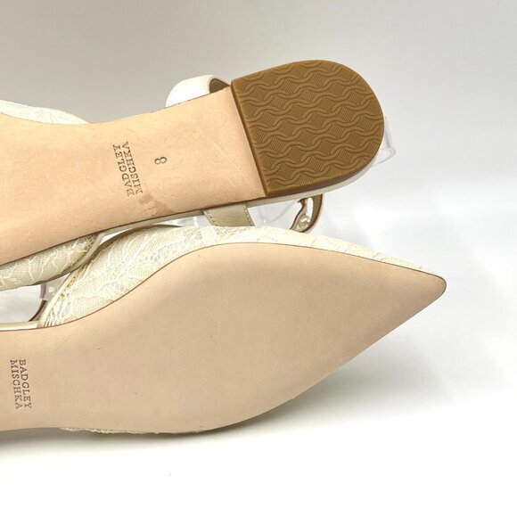 Badgley Mischka Womens Size 8 Ivory White Satin Lace Point Toe Dress Flats Shoes - Picture 11 of 12
